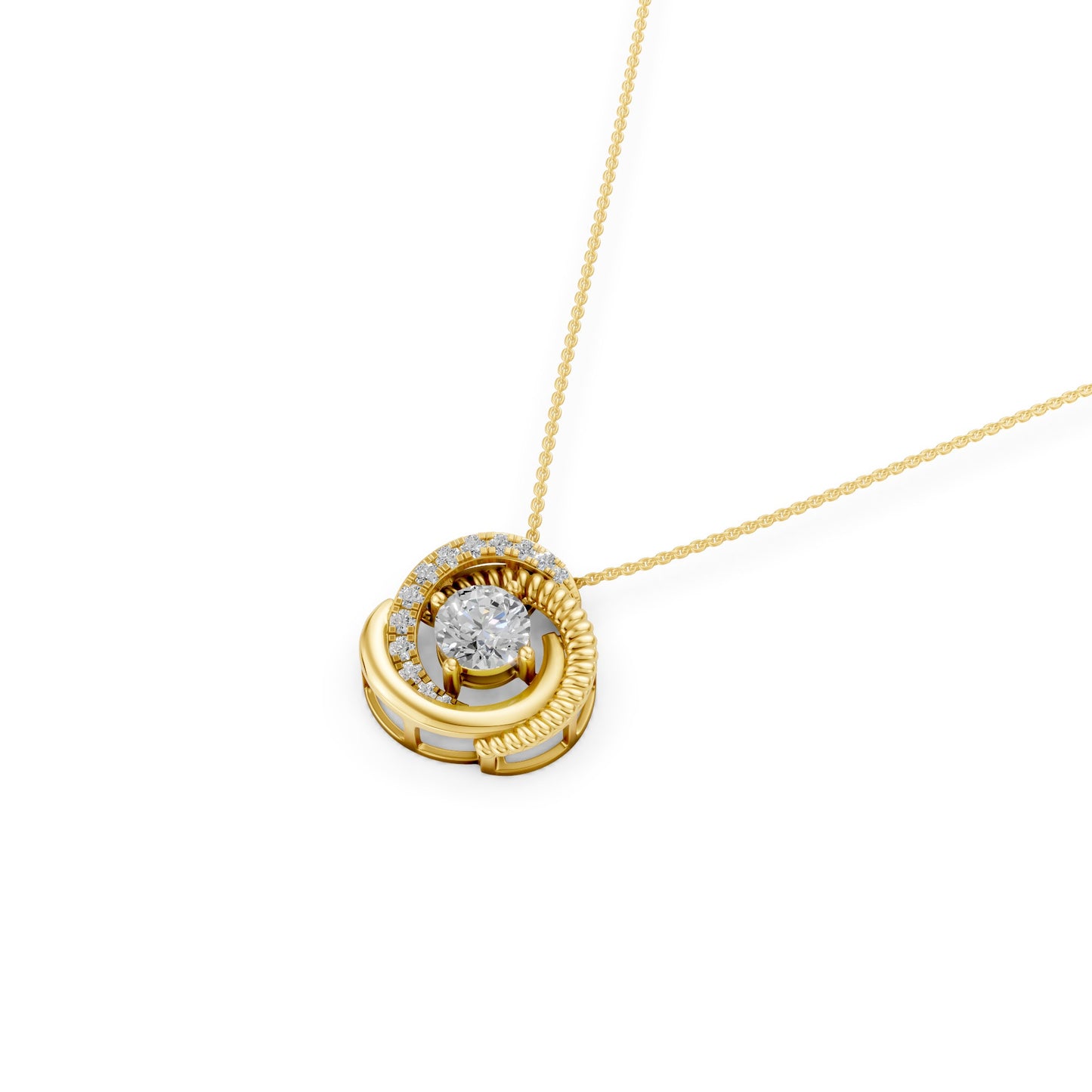 Twisted Border Round Solitaire Necklace in Lab Grown Diamond
