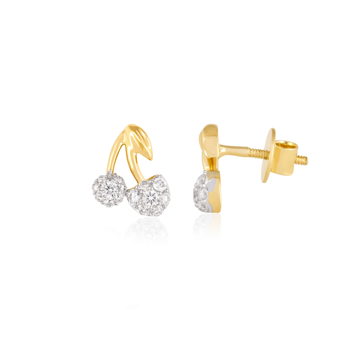 Diamond Cherry Stud Earrings, IGI-Certified, close-up of cherry detail