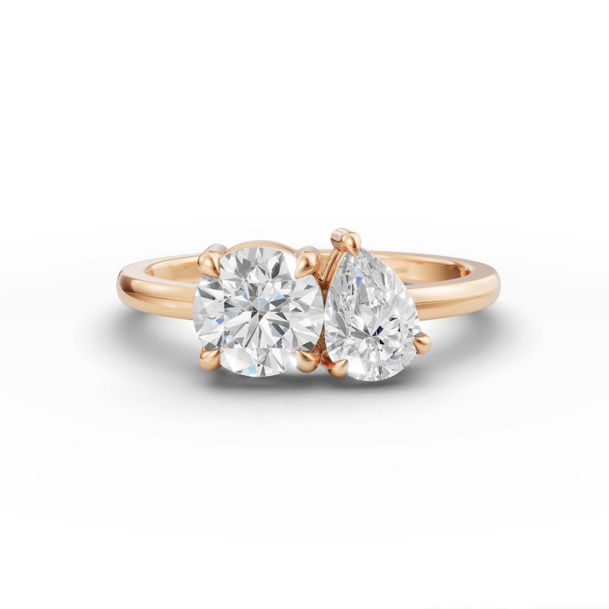 Round and Pear Toi et Moi Ring, IGI-Certified, angled view