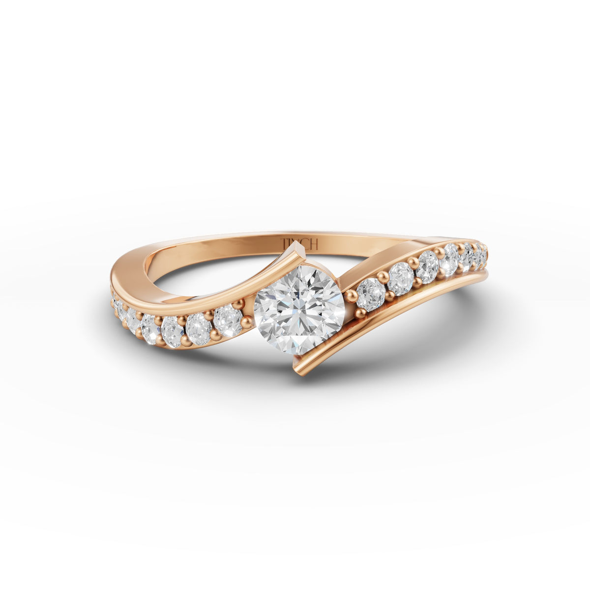 Round Wave Stack Pinky Ring, IGI-Certified, angled view
