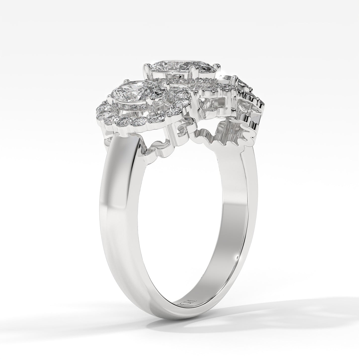 Three Stone Halo Ring