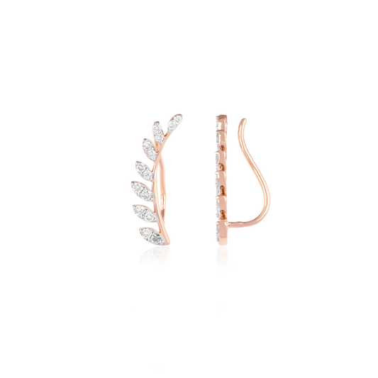 Diamond Leaf Ear Climber Earrings
