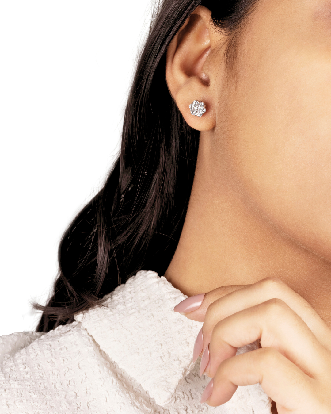 Round Diamond Floral Cluster Stud Earrings
