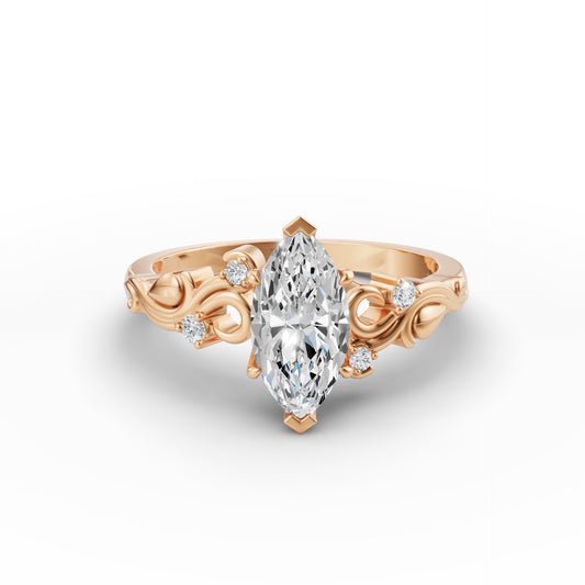 The Marquise Vintage Vine Engagement Ring | Marquise Lab Grown Diamond in 14/18K Gold
