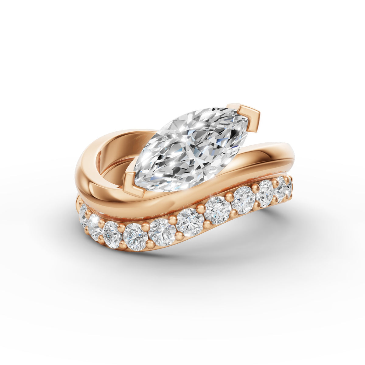 Marquise Flow Stack Ring, IGI-Certified, angled view