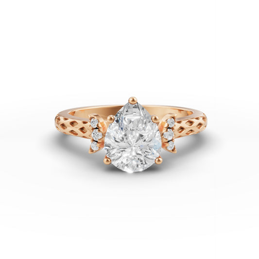 Crescent Pear Solitaire Engagement Ring in Lab Grown Diamond