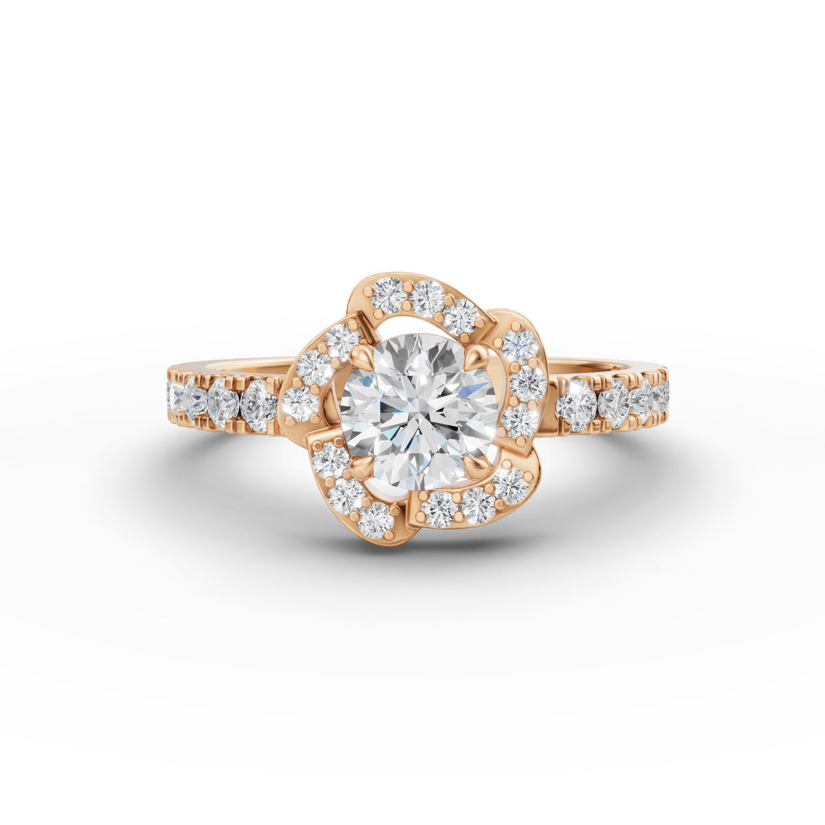Round Flora Halo Ring, IGI-Certified, angled view