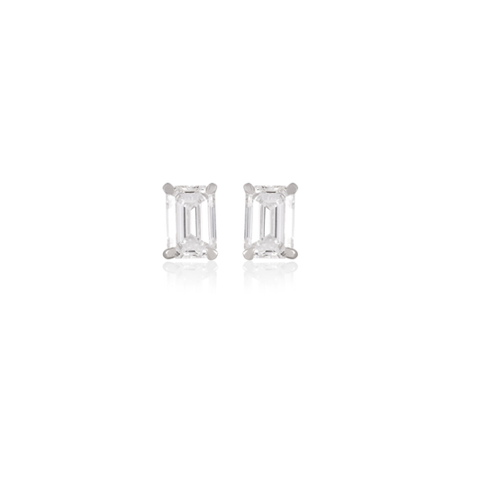 Emerald Cut Diamond Solitaire Stud Earrings