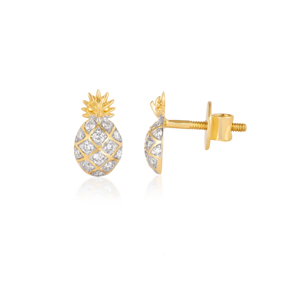 Diamond Pineapple Stud Earrings, IGI-Certified, close-up of texture detail