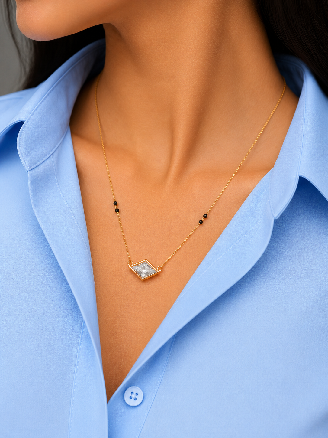 Toi et Moi Round & Pear Mangalsutra, IGI-Certified, worn, 14K 18K Gold