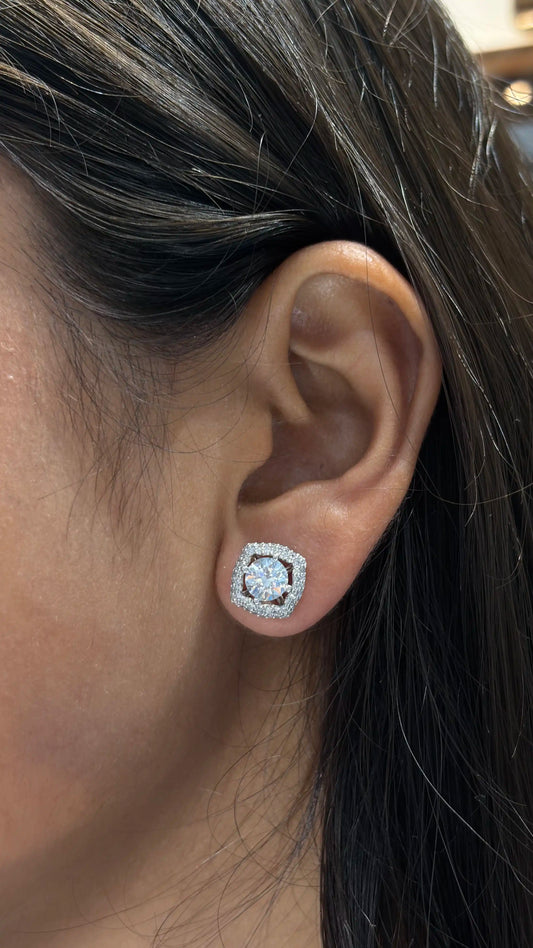 Diamond Stud Earrings with Pink and Green Detachable Jackets