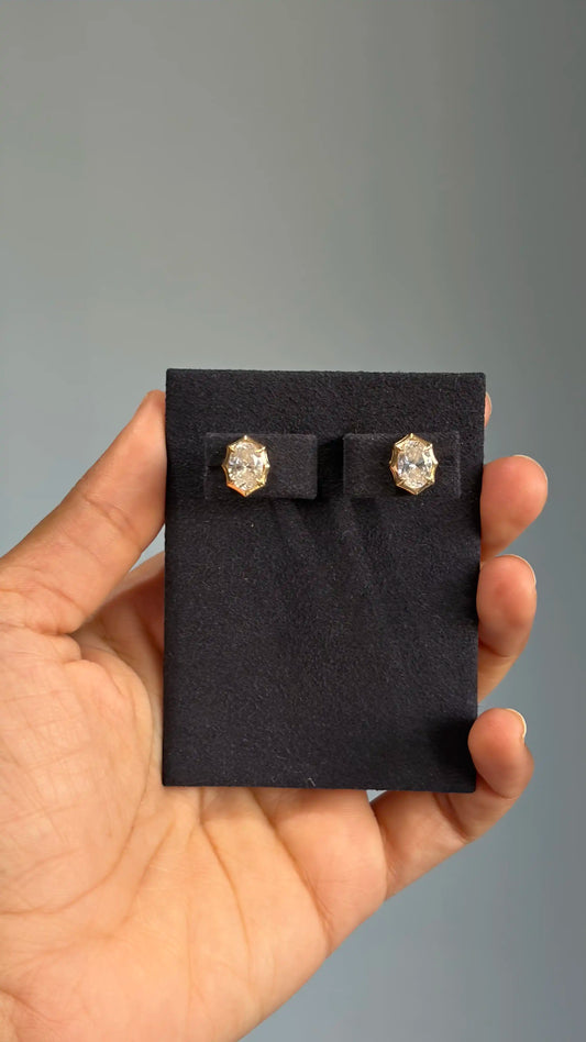 Oval Diamond Crown Setting Stud Earrings