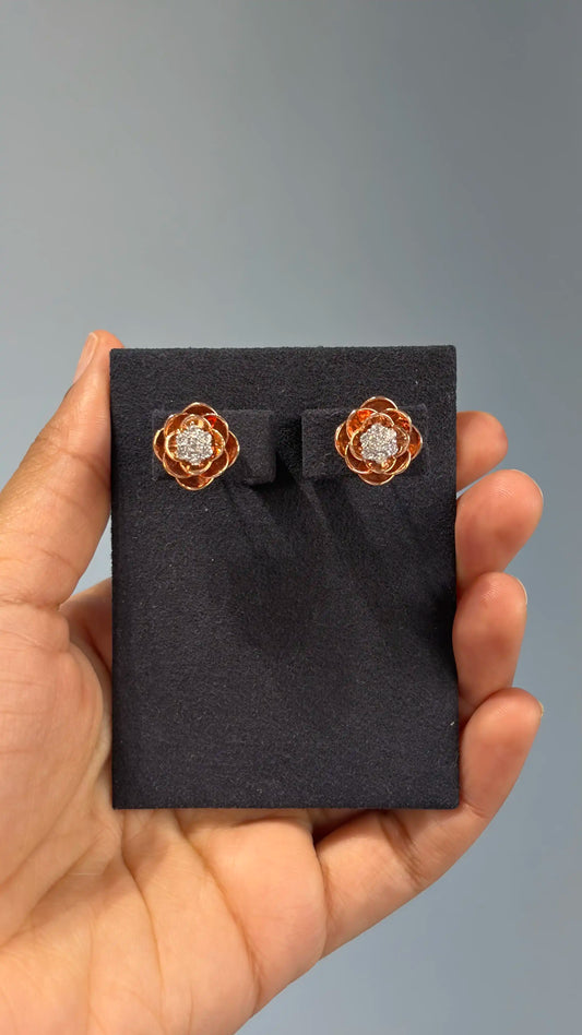 Rose Gold Floral Diamond Stud Earrings