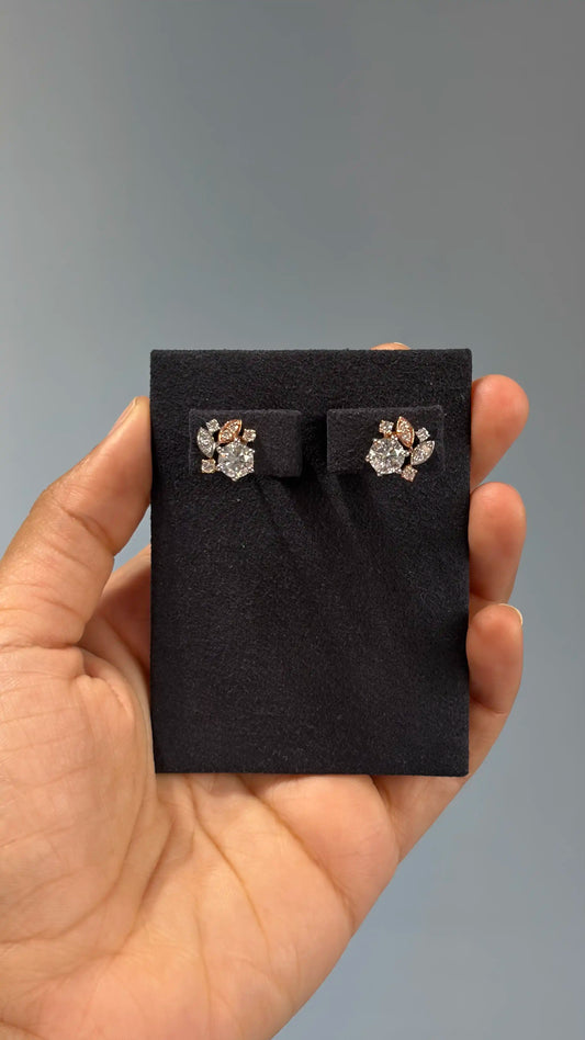 Dual Tone Flaura Diamond Stud Earrings
