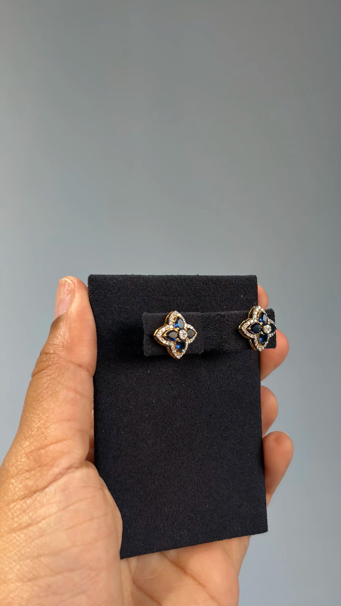 Sapphire and Diamond Floral Stud Earrings