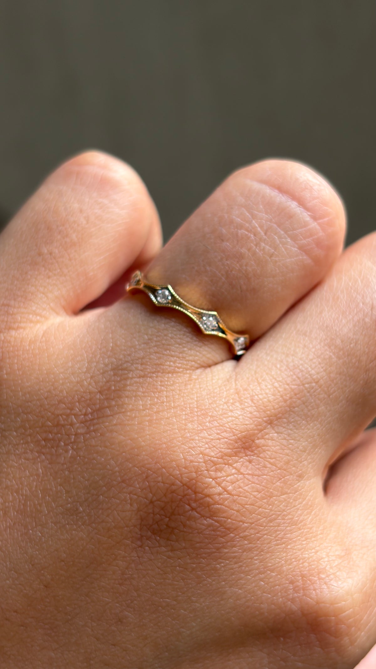 Crown Round Diamond Stack Ring