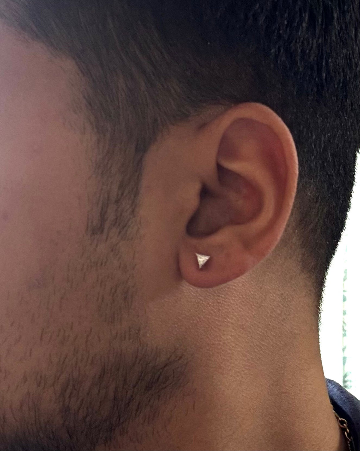 Men's trillion cut lab-grown diamond stud earring, triangle setting, 14K 18K gold