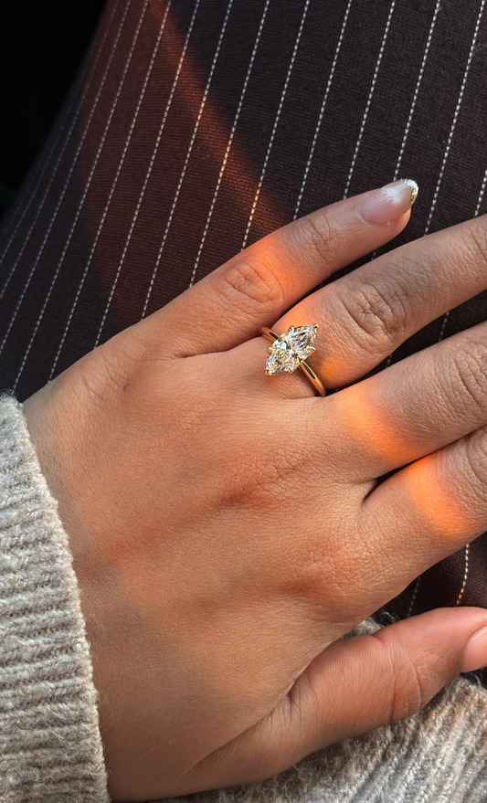 Tulip-Setting Marquise Solitaire Lab-Grown Diamond Engagement Ring, IGI-Certified, 14K 18K Gold, front view