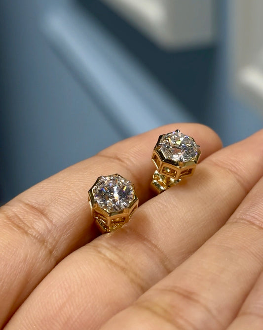 Octagon Round Solitaire Studs in Crown setting