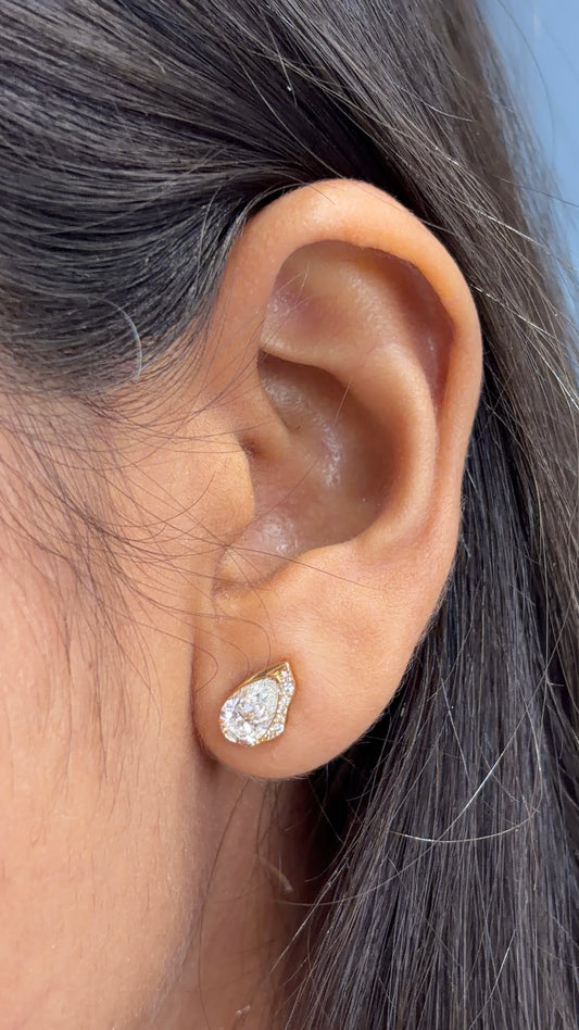 Pear Shape Diamond Crown Halo Stud Earrings