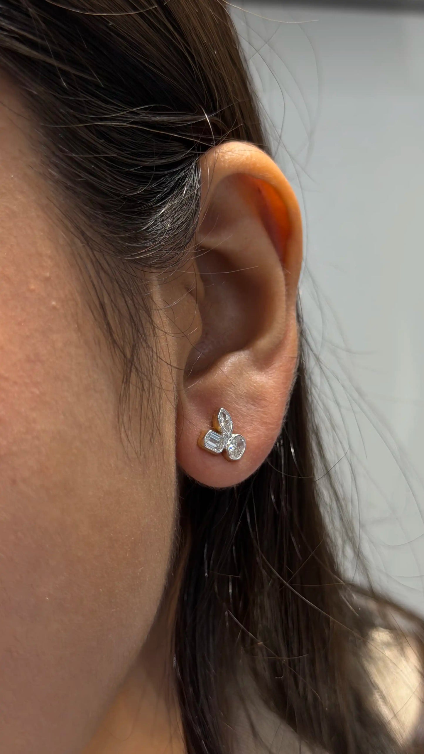 Multi Shape Diamond Cluster Stud Earrings