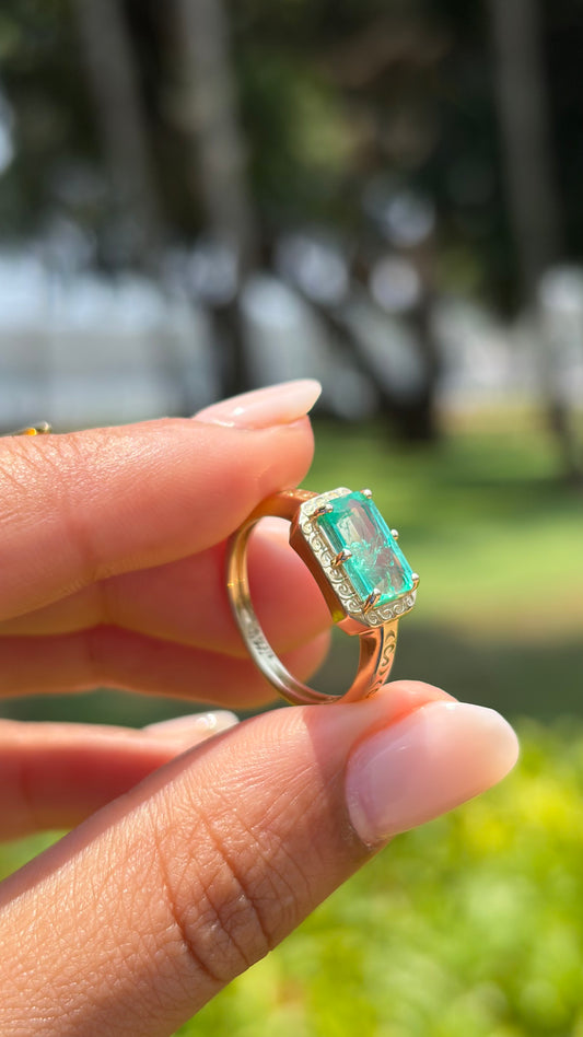 Emerald East-West Pinky Ring