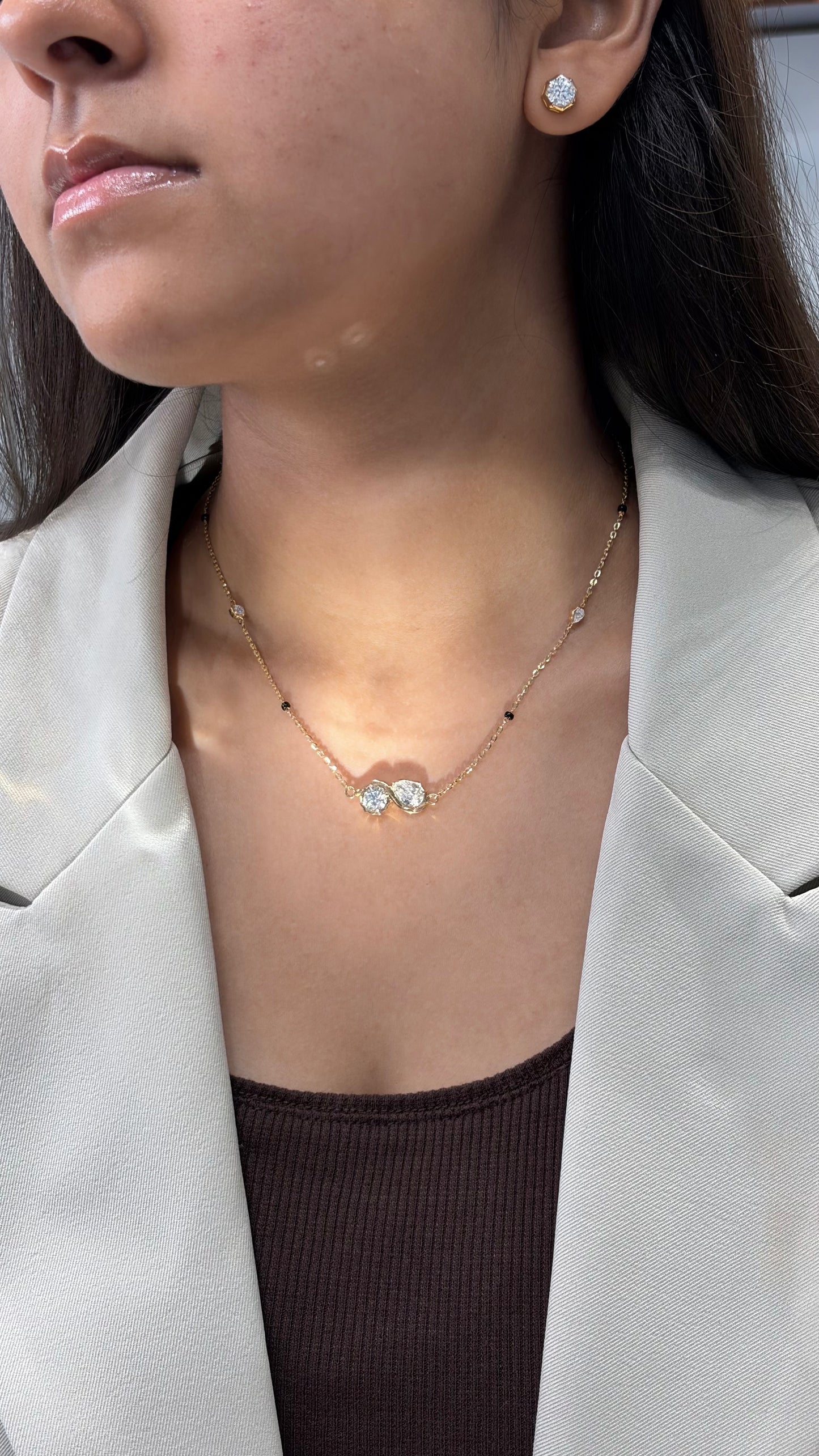 Ardhya Wave Toi Et Moi Round Pear Mangalsutra in Lab Grown Diamond