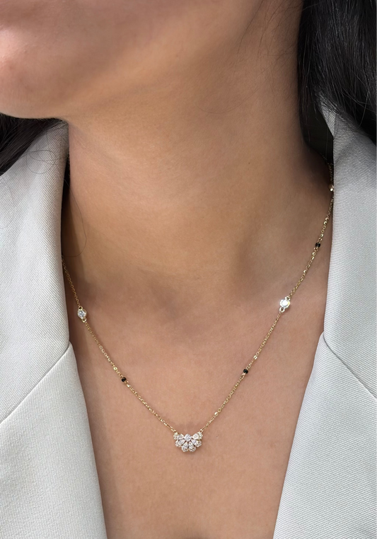 Half Flora Moon Halo Lab-Grown Diamond Mangalsutra, IGI-Certified, 14K 18K Gold, front view