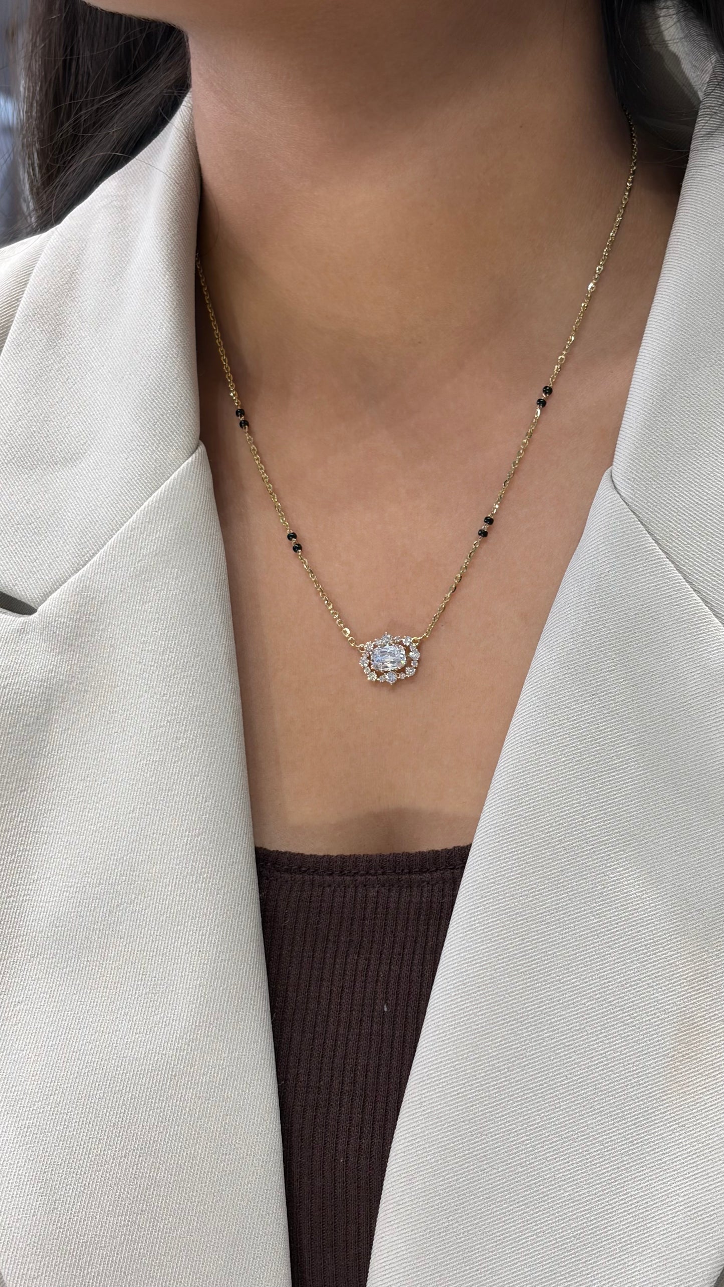 TAJ Ashoka Cluster Halo Mangalsutra in Lab Grown Diamond