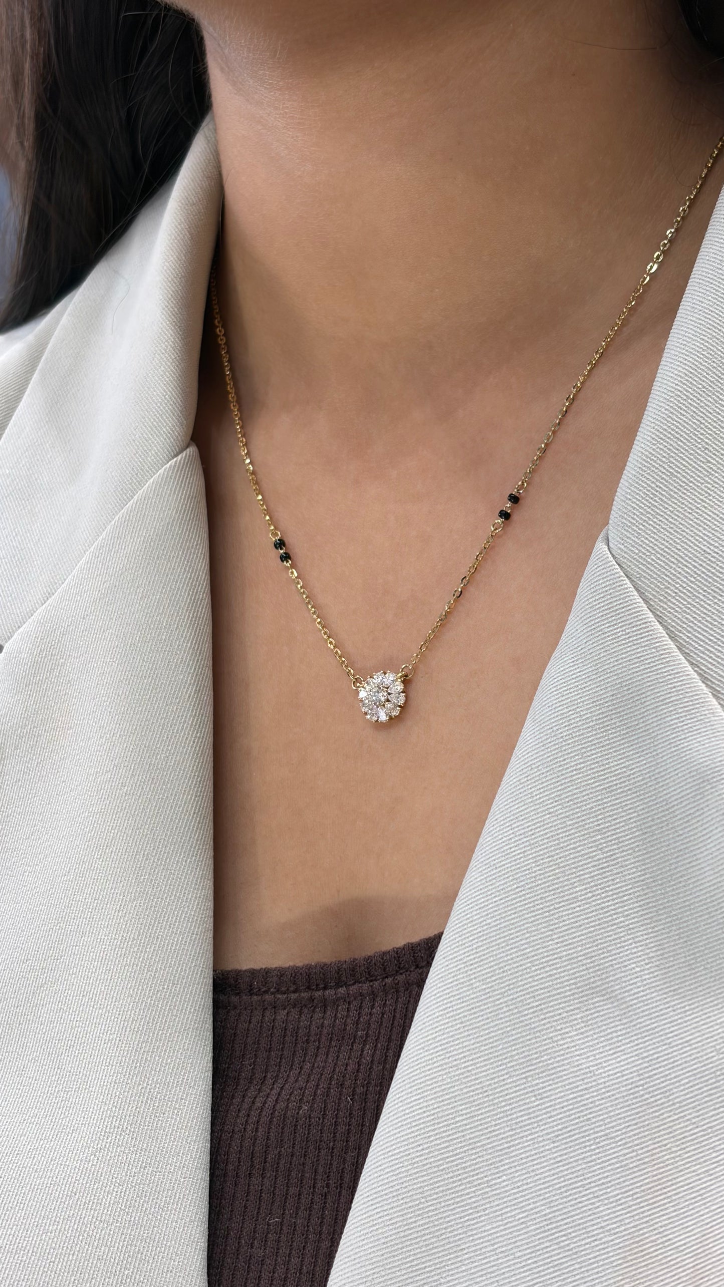 Surya Sunflower Pear & Round Mangalsutra in Lab Grown Diamond