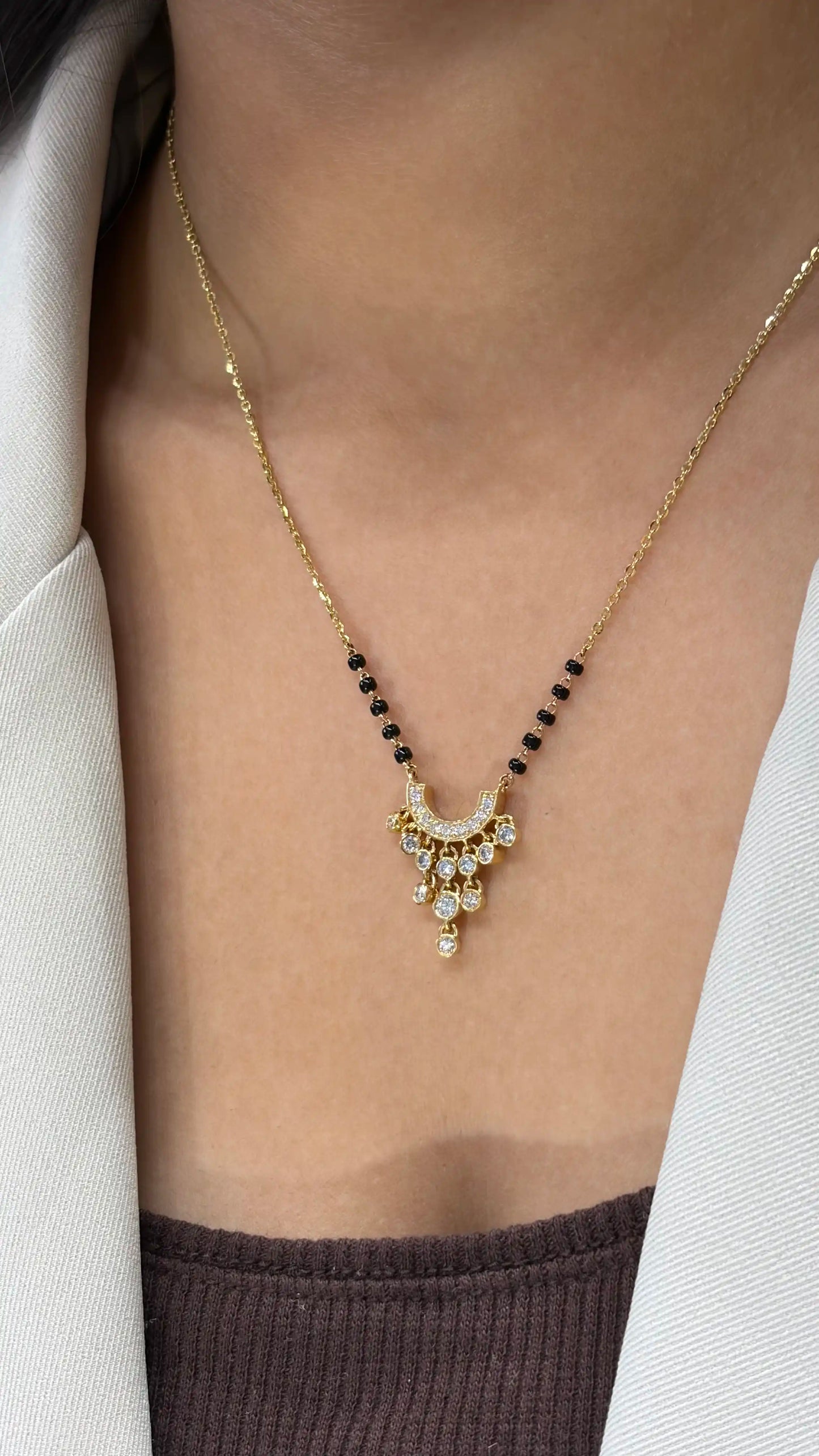 Svara Crescent Drop Mangalsutra in Lab Grown Diamond