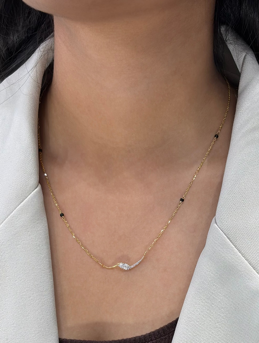 Riva Wave Marquise Lab-Grown Diamond Mangalsutra, IGI-Certified, 14K 18K Gold, front view