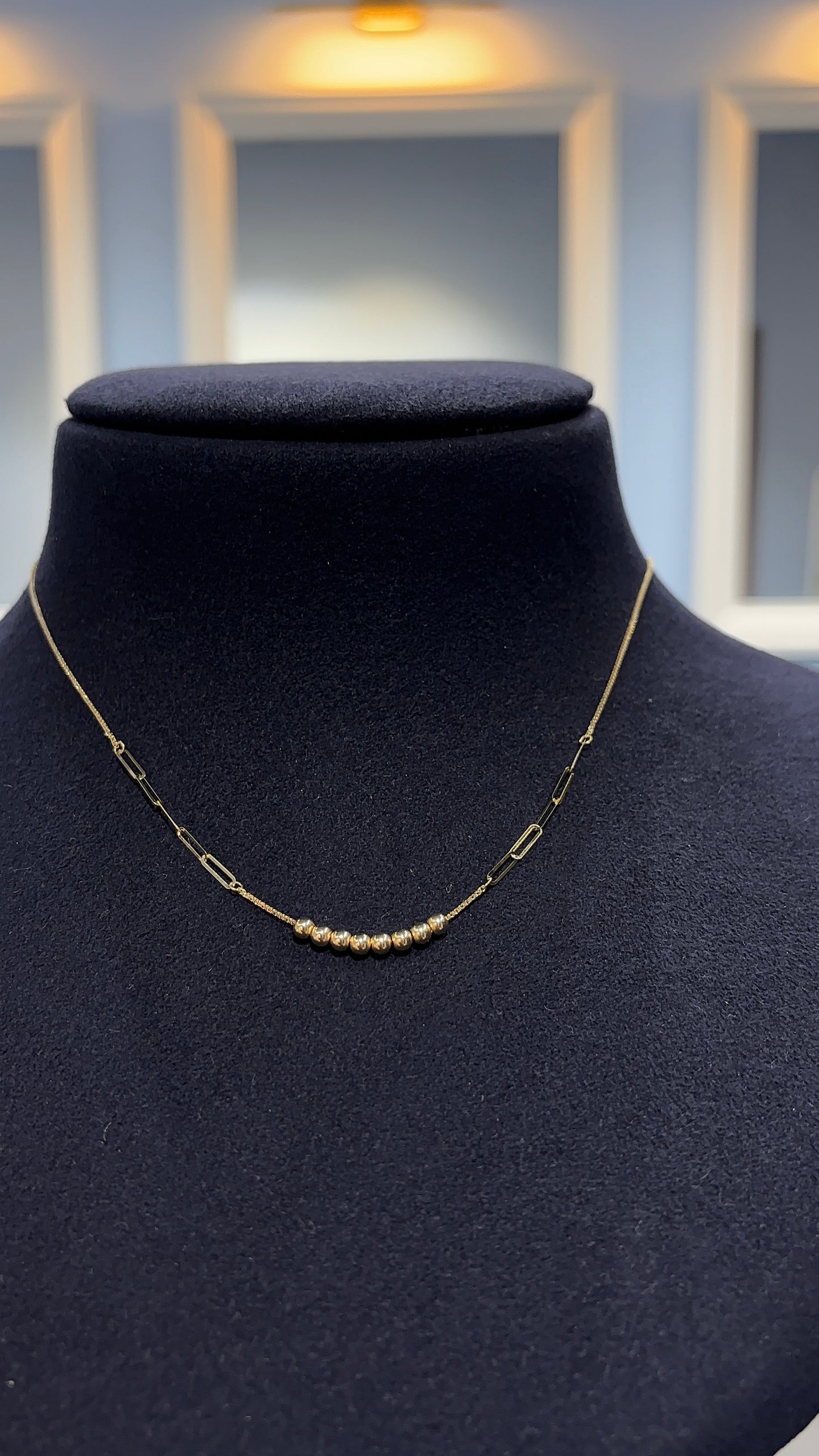 18K Yellow Gold Bead Cluster Necklace - Adjustable 16+1 Inch Chain