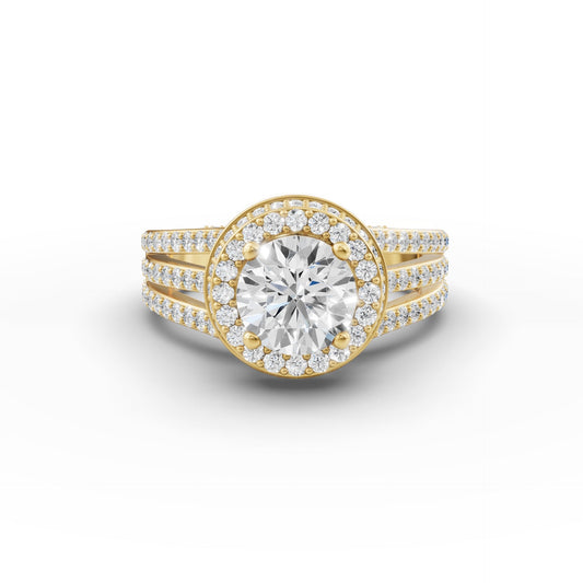 Round diamond halo split engagement ring