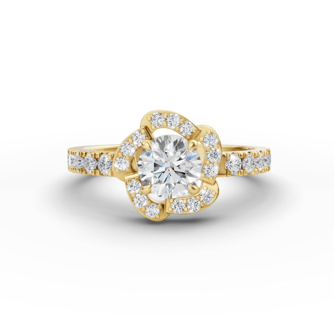 Round solitaire halo engagement ring