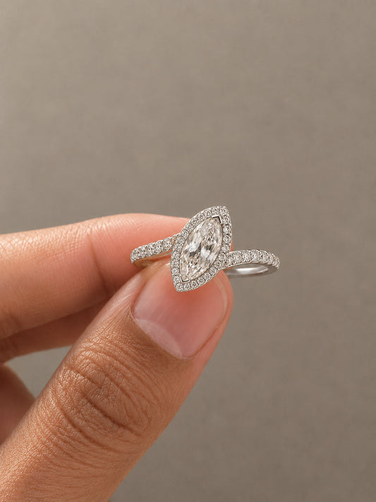 Lab-grown diamond halo engagement ring in gold, IGI-certified