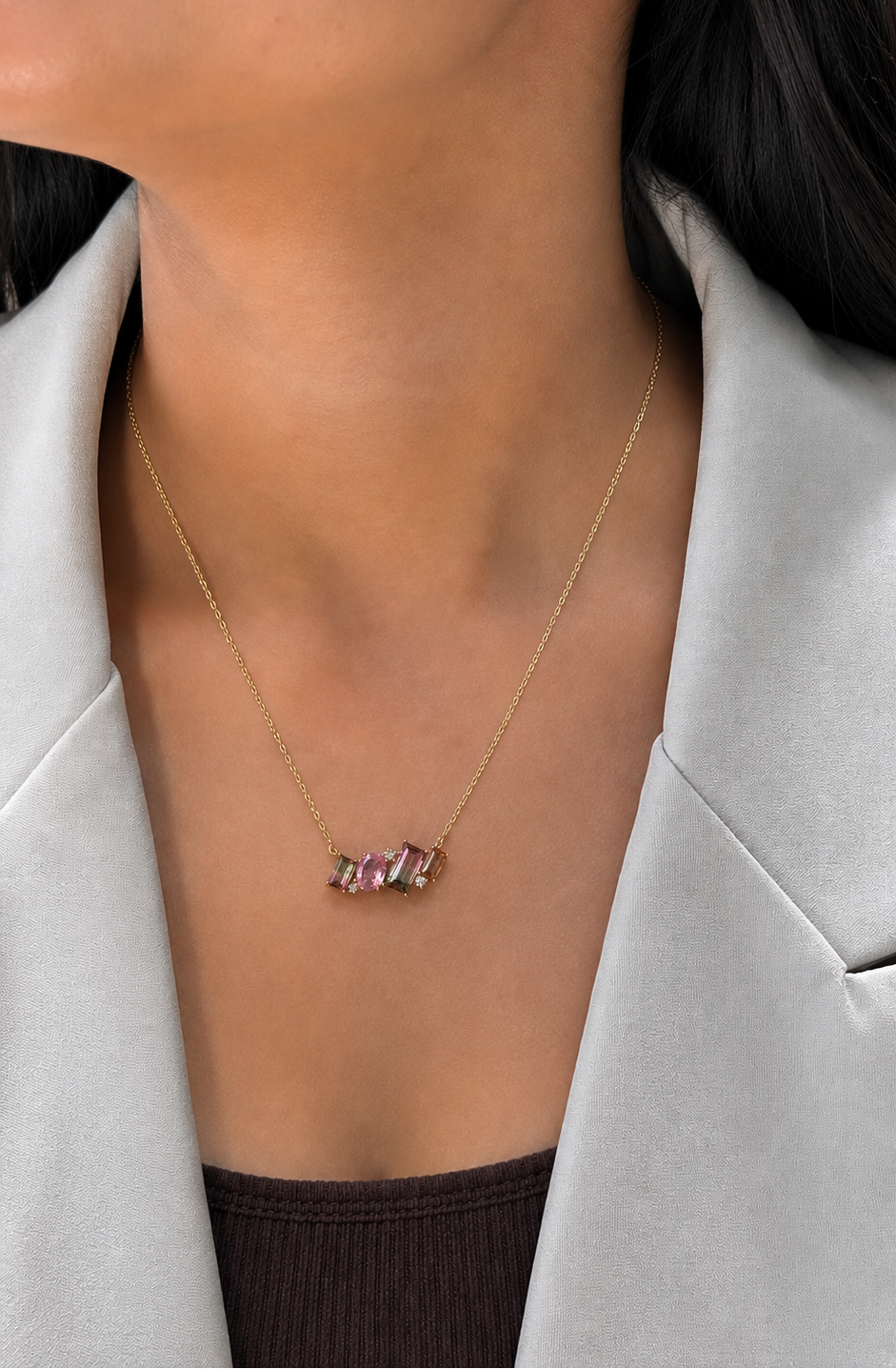Bi-colour watermelon tourmaline set in gold