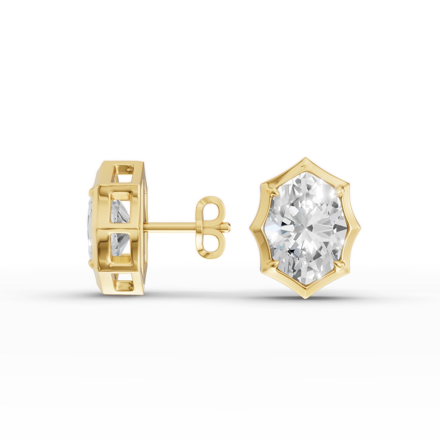 Oval Diamond Crown Setting Stud Earrings