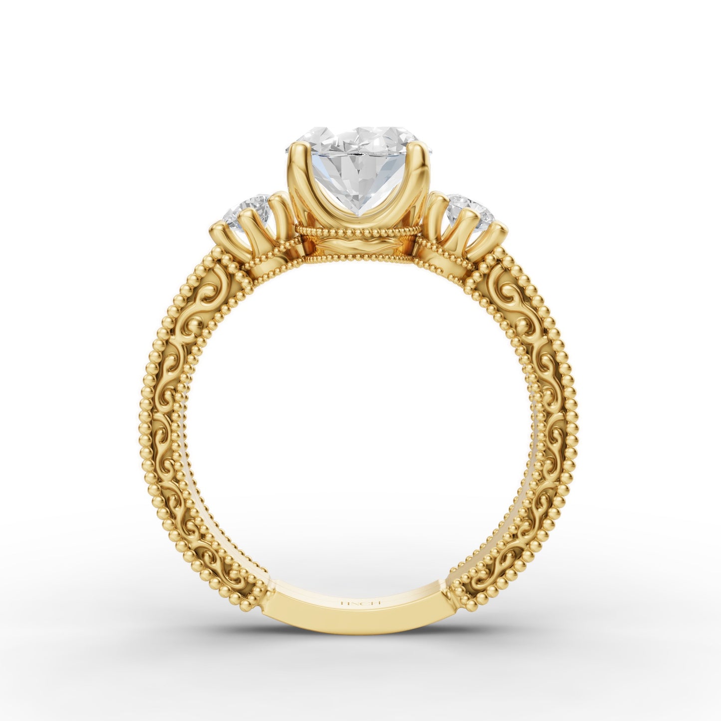 Oval Engraved Engagement Band in Lab Grown Diamond