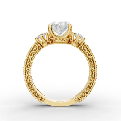 Oval Engraved Engagement Band in Lab Grown Diamond