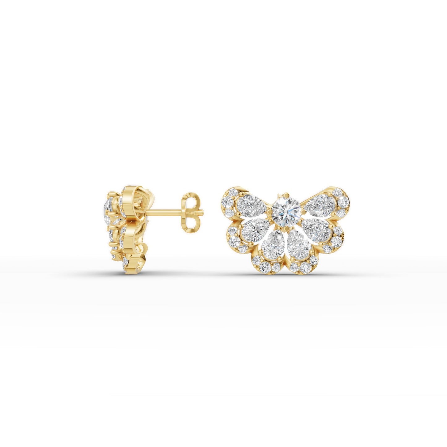 Half Flora Moon Diamond Stud Earrings