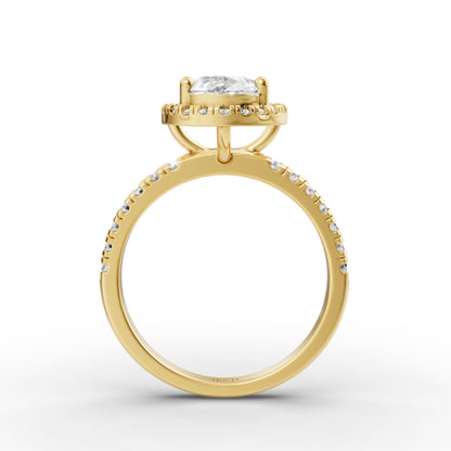 Pear Halo Diamond Studded Engagement Ring in Lab Grown Diamond