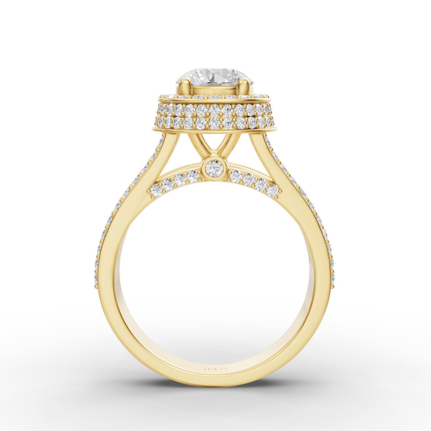 Round Solitaire Halo Double Split Engagement Ring in Lab Grown Diamond