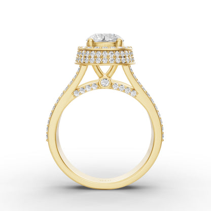 Round Solitaire Halo Double Split Engagement Ring in Lab Grown Diamond
