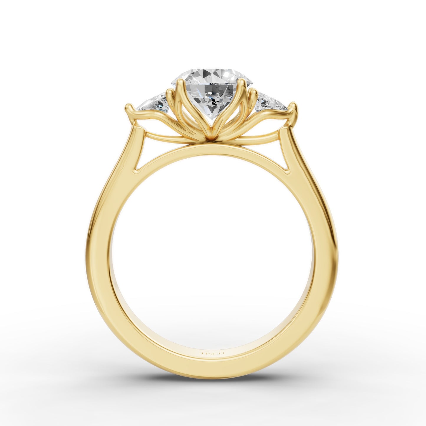 Three Stone Portuguese Cut Engagement Ring in Lab Grown Diamond