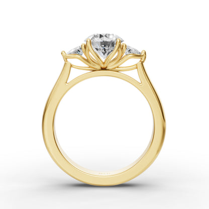 Three Stone Portuguese Cut Engagement Ring in Lab Grown Diamond