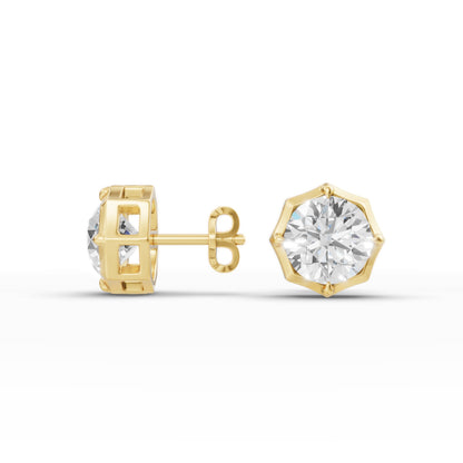Unisex Round Diamond Crown Setting Stud Earrings