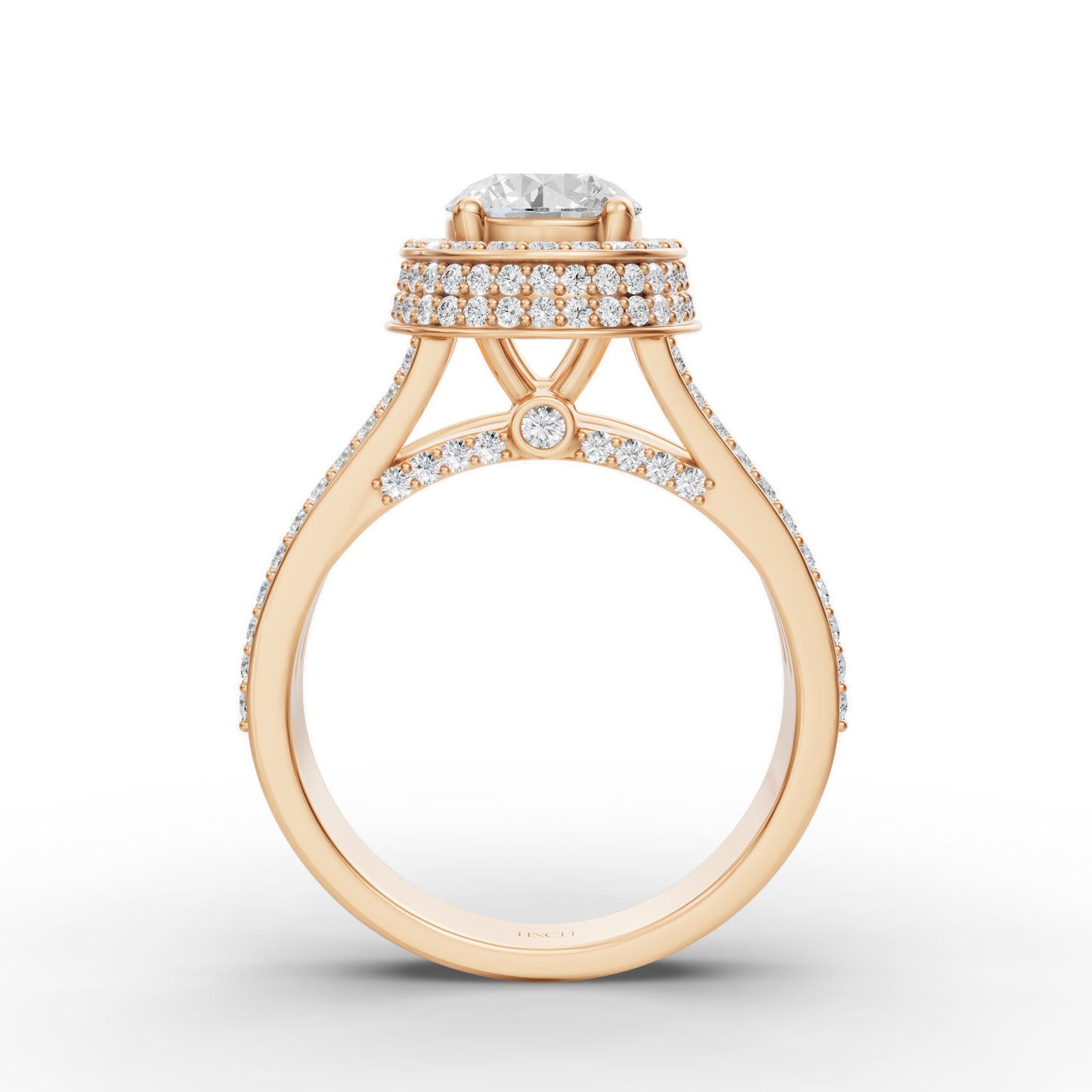 Round Solitaire Halo Double Split Engagement Ring in Lab Grown Diamond