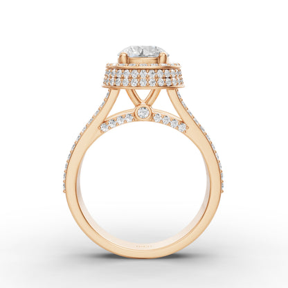 Round Solitaire Halo Double Split Engagement Ring in Lab Grown Diamond