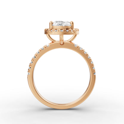 Pear Halo Diamond Studded Engagement Ring in Lab Grown Diamond